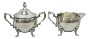 Vintage Sheridan Victorian Silver Plated Footed Lidded Sugar Bowl & Creamer Set