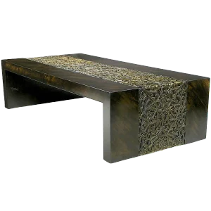 Phyllis Morris Hand Painted Zebrano Wood and Gilt Arabesque Coffee Table
