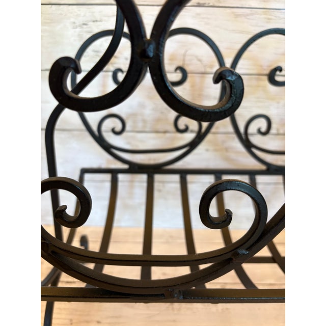 Vintage Wrought Iron Scroll Magazine Rack | Tuscan & Mediterranean Style For Sale - Image 4 of 12