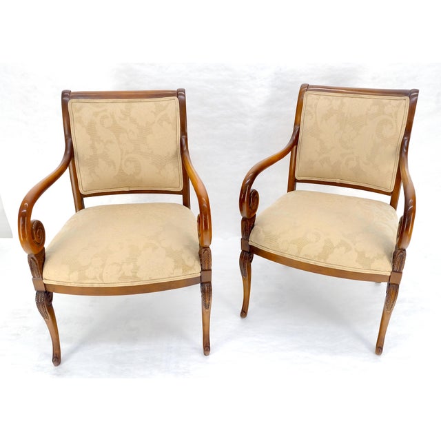 Mid 20th Century Pair of Regency Style Carved Open Arm Fireside Lounge Chairs For Sale - Image 5 of 12