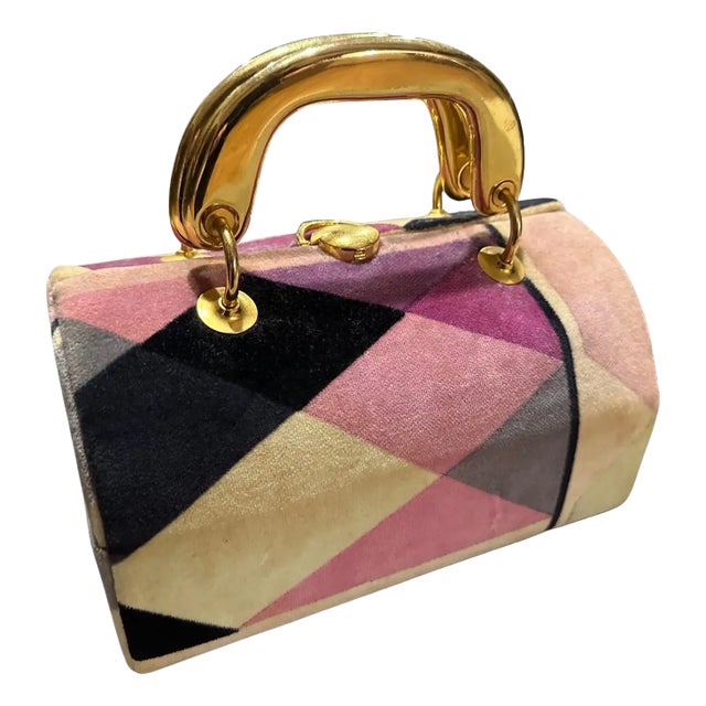 1960s Haute Couture Velvet and Brass Iconic Minaudiere Bag by Emilio Pucci For Sale