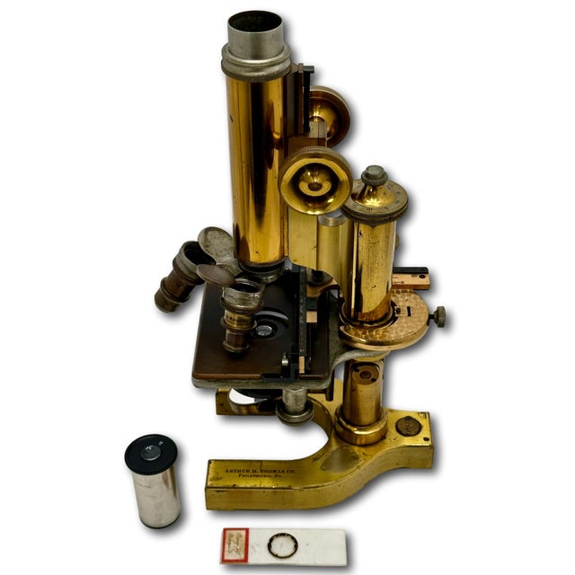 Antique Fine Quality Fancy Model Solid Brass Doctors Microscope by Bausch & Lomb Optical Co. New York - Circa 1898 For Sale - Image 14 of 18