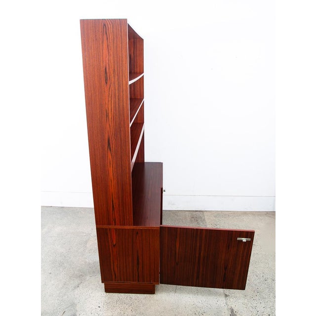 1960s Mid Century Danish Modern Cabinet Rosewood Bookshelf Shelves Metal Handles MCM For Sale - Image 5 of 12