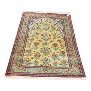 A Stunning Vintage Signed 100% Silk on Silk Persian Qum Rug For Sale