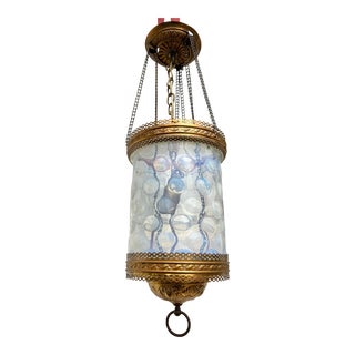 Mid 20th Century Opaline Glass and Brass Ceiling Light Fixture For Sale