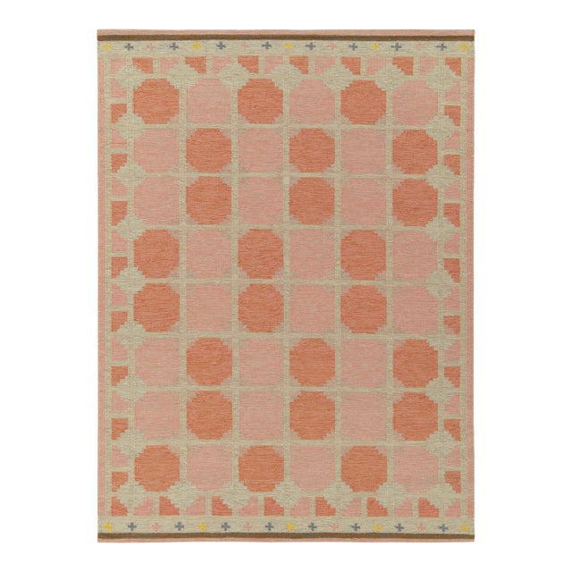 Scandinavian Style Kilim Rug in Pink, Greige Geometric Pattern by Rug & Kilim 8x10 For Sale