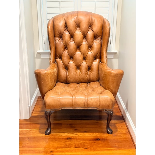 Brown Antique Georgian Leather Wing Chair For Sale - Image 8 of 8