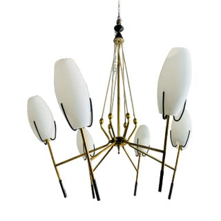 Vintage Chandelier in White Opaline Glass For Sale