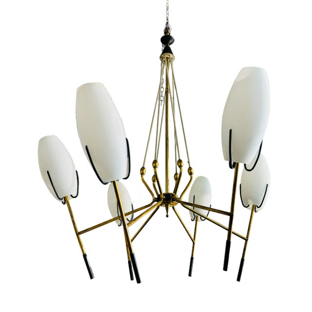 Vintage Chandelier in White Opaline Glass For Sale