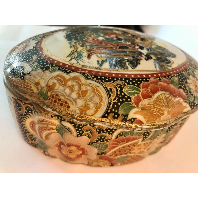 Metal Vintage Cloisonné Ceramic Lidded Box With Scalloped Edge For Sale - Image 7 of 8