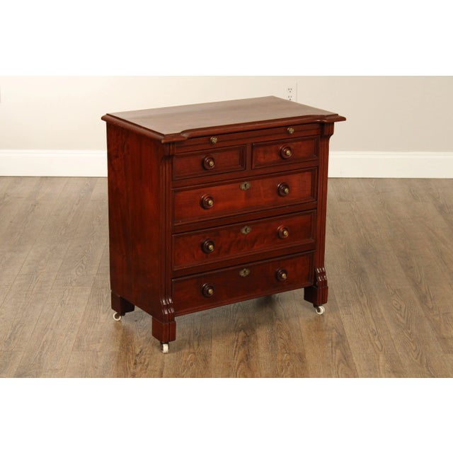 High Quality Antique 19th Century Bachelor's Chest With Pull Out Felted Writing Surface Over Five Dovetailed Drawers, On...