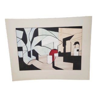 Mid Century Modern Color Block Painting Dated 1958 For Sale