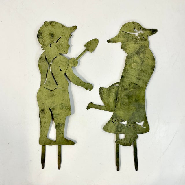 1950s Vintage Arts & Crafts Rustic European French Garden Ornaments, Kid Silhouettes - A Pair. For Sale - Image 11 of 15