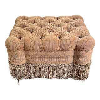Late 20th Century Custom Tufted Ottoman With Bullion Fringe For Sale