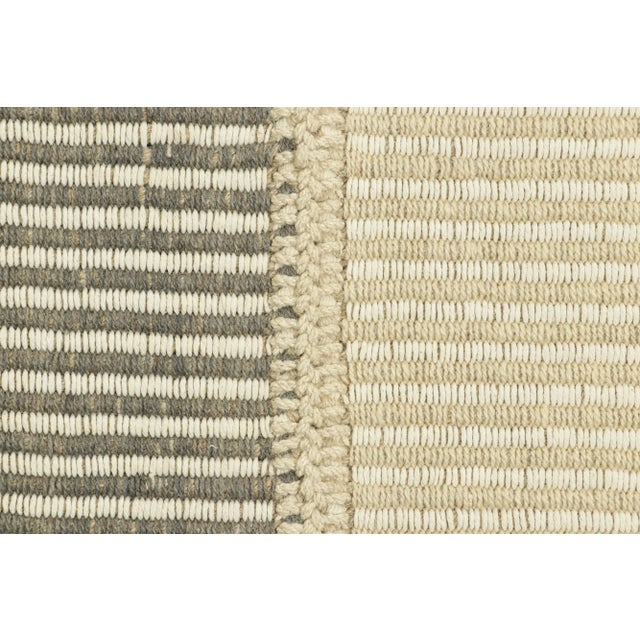 Contemporary Rug & Kilim’s Contemporary Oversized Kilim in White and Gray Textural Stripes For Sale - Image 3 of 7