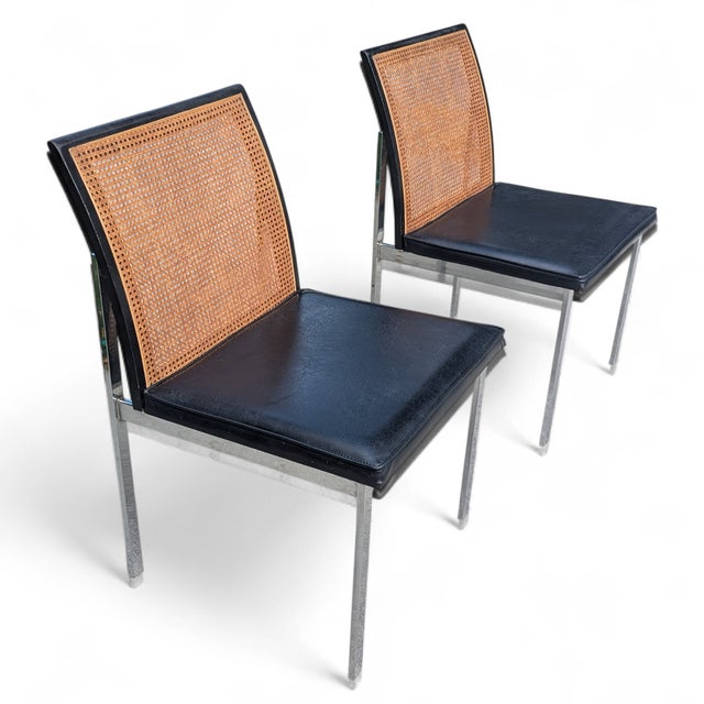 Mid 20th Century Vintage Paul McCobb Planner for Lane Furniture Wicker Caned Chrome Chairs- A Pair For Sale - Image 5 of 18