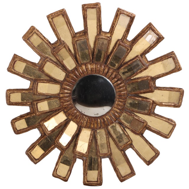 Line Vautrin A Gold Glass and Resin Sunburst Mirror, in the Manner of Line Vautrin. For Sale - Image 4 of 9
