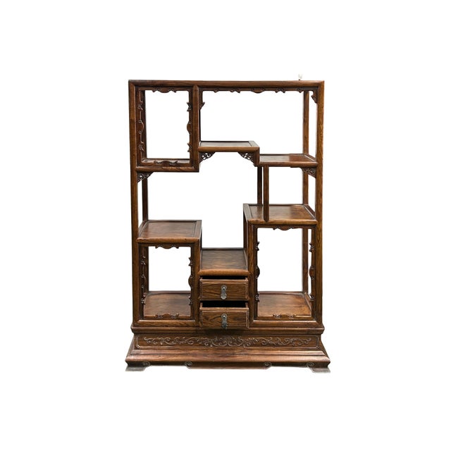 Pair Chinese Vintage Brown Stain Chest Height 51" Curio Display Cabinets For Sale - Image 9 of 11