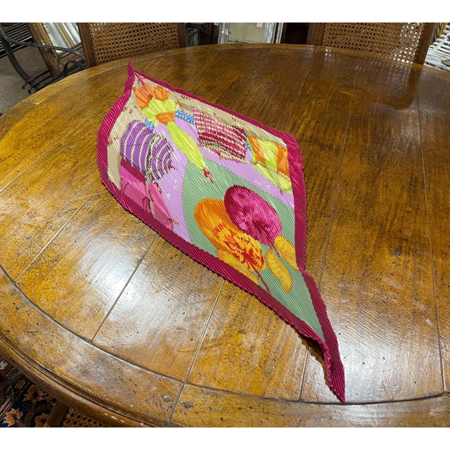 Textile Hermes "Charmes Des Plages Normandes Ii" Silk Pleated Scarf With Round Box For Sale - Image 7 of 7