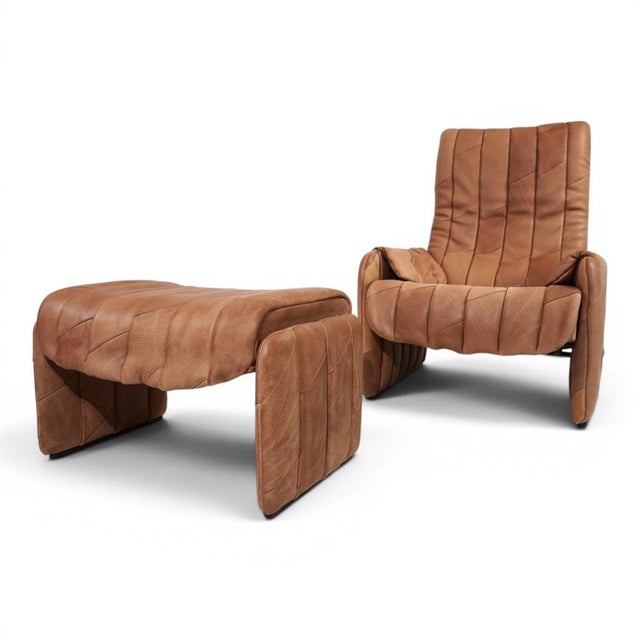 Set of DS 50 Patchwork Lounge Chair in Buffalo Leather with Ottoman from de Sede, 1970s For Sale - Image 10 of 18