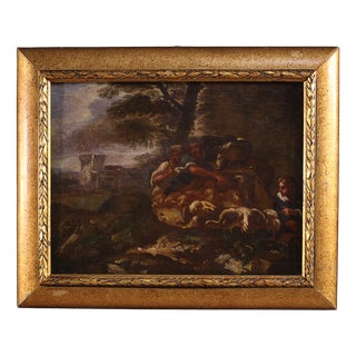 Italian Artist, Landscape with Pastoral Scene, 1720, Oil on Canvas, Framed For Sale