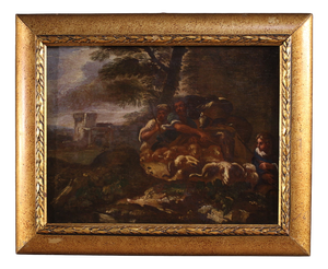 Italian Artist, Landscape with Pastoral Scene, 1720, Oil on Canvas, Framed