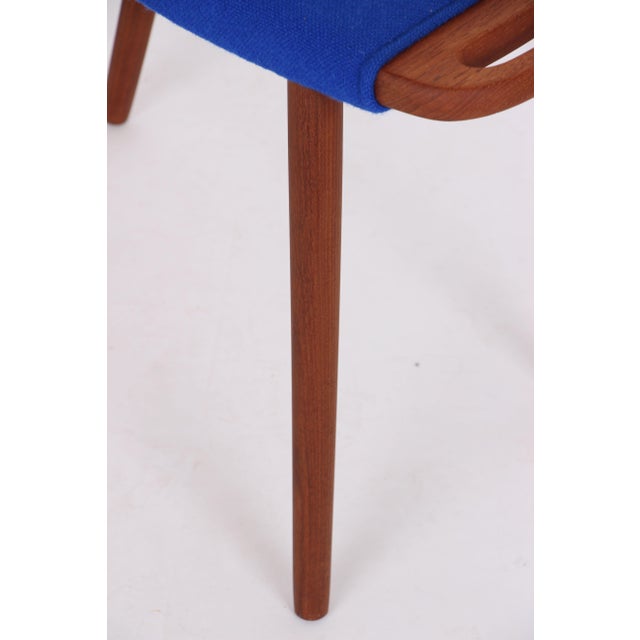 1950s Teak Stool with Blue Wool Cover, 1950s For Sale - Image 5 of 10