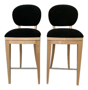 Contemporary Swivel Bar Stools in Maple Wood & Black Suede by Nick Berman of Berman Rosetti - a Pair