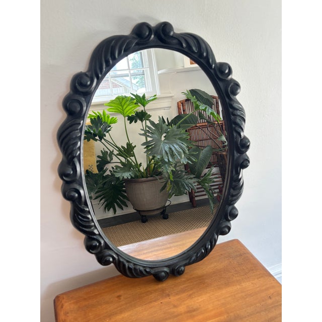 Black Late 20th Century Carved-Wood Look Black Mirror For Sale - Image 8 of 8