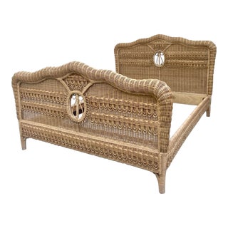 1980s Vintage Ralph Lauren Queen Natural Wicker Bed For Sale