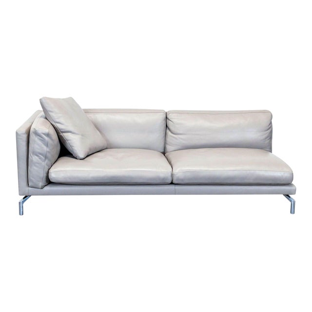 Design Within Reach Como Modern Grey Leather Loveseat With Chrome Legs For Sale