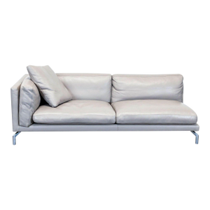 Design Within Reach Como Modern Grey Leather Loveseat With Chrome Legs
