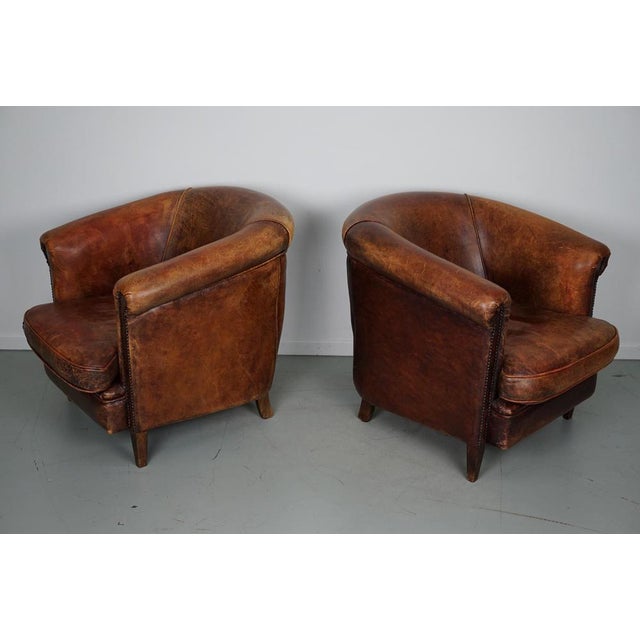 Set of Vintage Dutch Cognac Colored Leather Club Chairs For Sale - Image 11 of 18