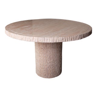 Bord D'éclat Travertine Round Dining Table For Sale