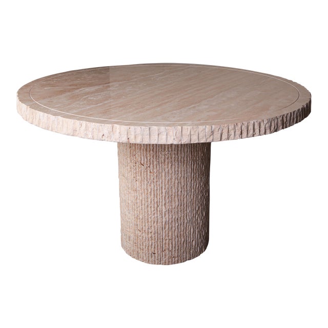 Bord D'éclat Travertine Round Dining Table For Sale