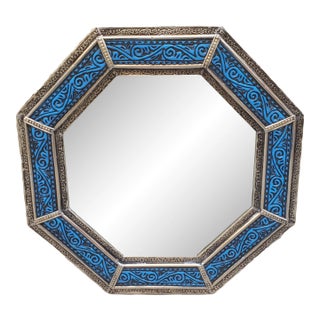 Early 21st Century Kasbah Octagonal Moroccan Metal Inlaid Mirror / Blue Nila For Sale