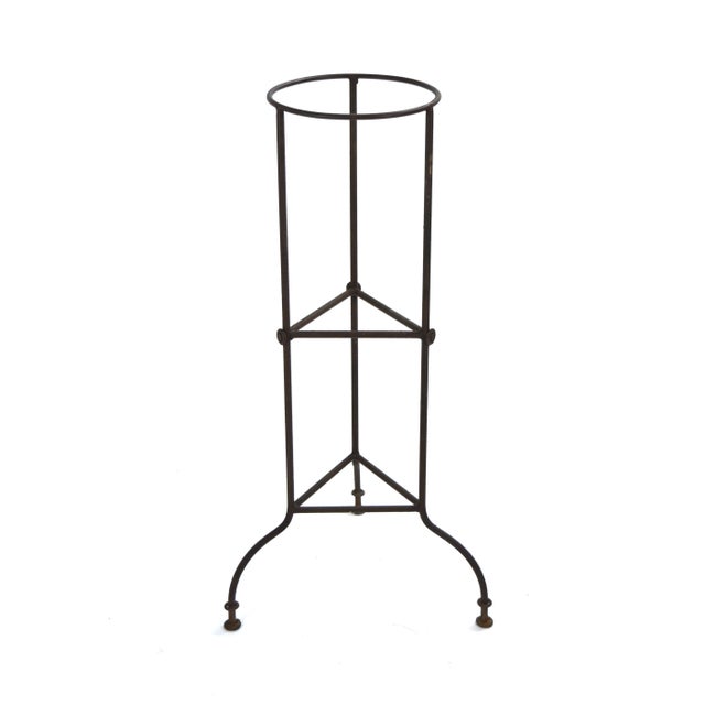 Vintage Industrial Steel Tripod Base Plant Stand With Bamboo Basket For Sale - Image 4 of 8