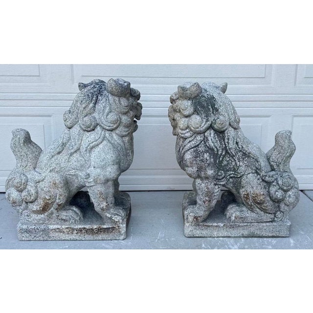 Rare Late 19th Century Meiji Era Japanese Granite Komainu Guardian Lions Hand Carved Stone Foo Dogs / Shishi Pair (C. 1890) For Sale - Image 17 of 18