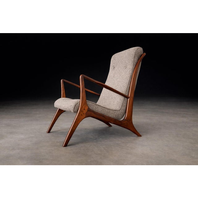 Sculptural Pair of Brazilian Modernist Armchairs in Hardwood & Boucle by John Graz, Brazil, 1950s For Sale - Image 12 of 17