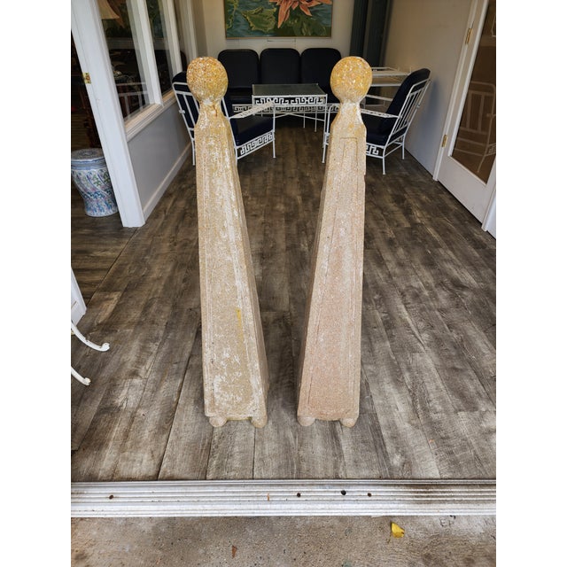 Greige Pair of Vintage Mid-Century French Style Cement Garden Obelisks For Sale - Image 8 of 13