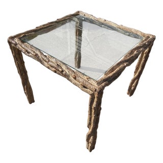 Vintage Carved Faux Bois Mid Century Side Table Hollywood Regency Carved Wood For Sale
