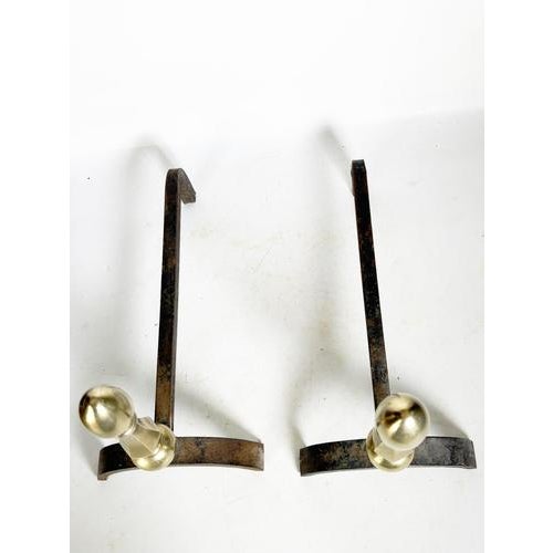 Andirons with Brass Finials, France, 1930s, Set of 2 For Sale - Image 9 of 14