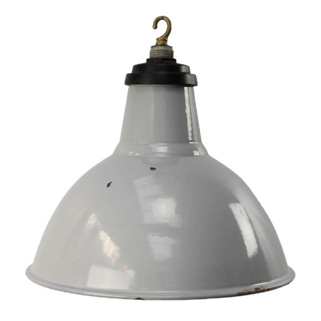 Vintage Industrial Gray Enamel British Pendant Light For Sale