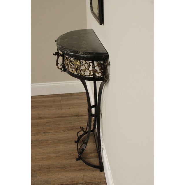 1920s Art Deco Oscar Bach Style Marble Top Wrought Iron Console & Mirror - Set of 2 For Sale - Image 9 of 12