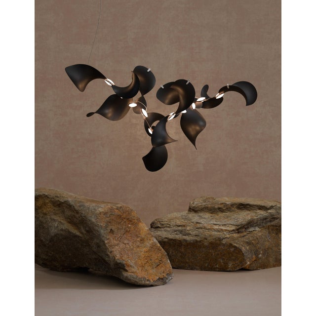 Dune 12 Cluster Chandelier with Shades in Dark Bronze Metallic Tone by Daniel Becker for Moss Objects For Sale - Image 4 of 9