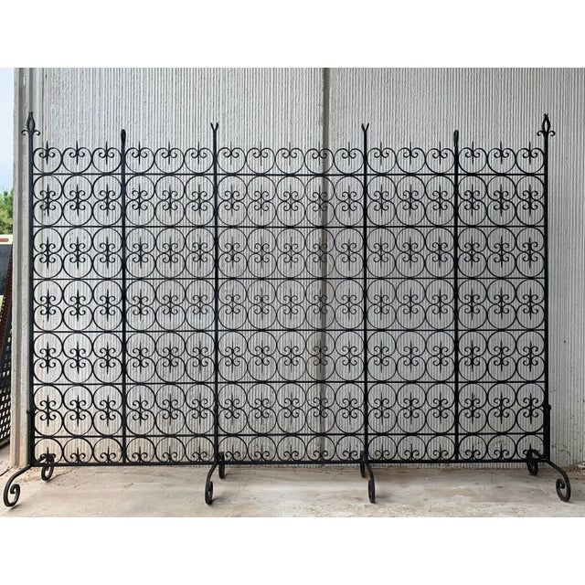 1900s Large Decorative Wrought Iron Filigree Screen Room Divider For Sale - Image 4 of 11