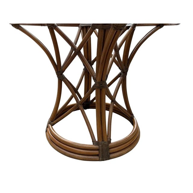 Coastal 1960s Coastal Rattan Bamboo Dining Table & 4 Chairs Glass Top For Sale - Image 3 of 9