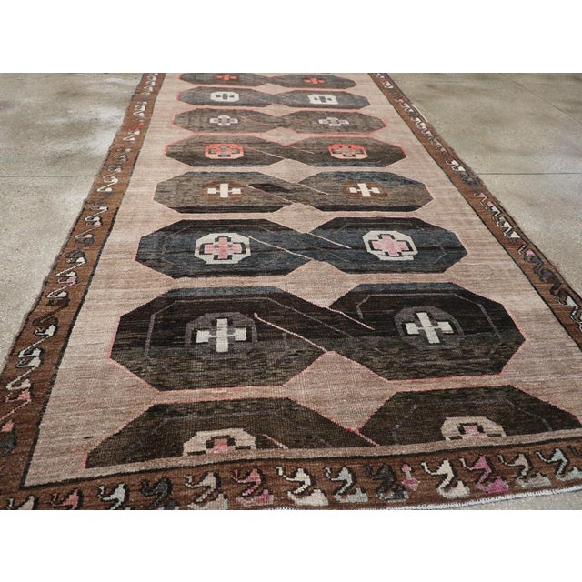 Charcoal Galerie Shabab Collection Mid-20th Century Turkish Anatolian Wide Gallery Runner For Sale - Image 8 of 10