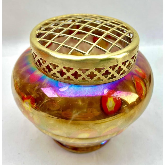 Dramatic multi color decor, in hand blown splatter glass vase . This design for vases is often called 'Pique fleurs' or...