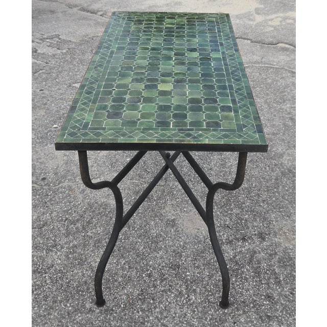 2020s 48" Rectangular Handmade Moroccan Tamegroute Green Mosaic Table For Sale - Image 5 of 8
